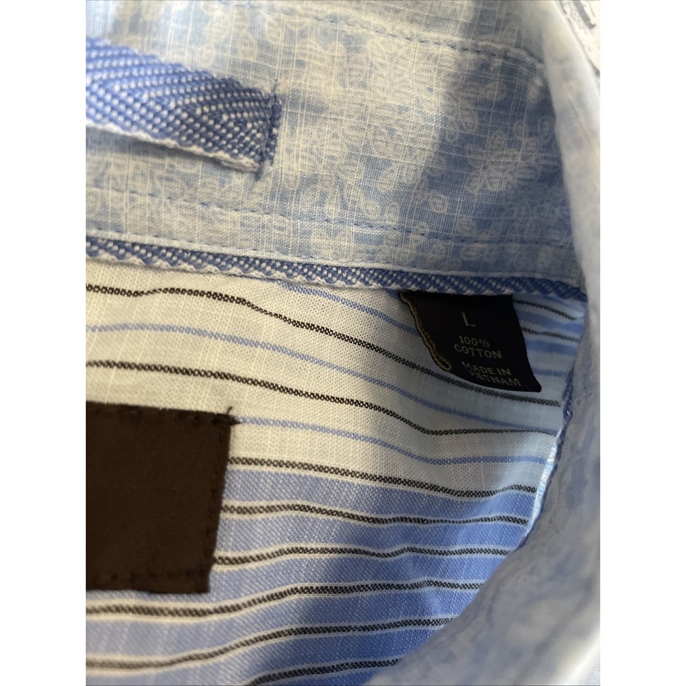 Tasso Elba Blue White Floral Cotton Short Sleeve Button Down Shirt Men's Size L - Picture 5 of 11